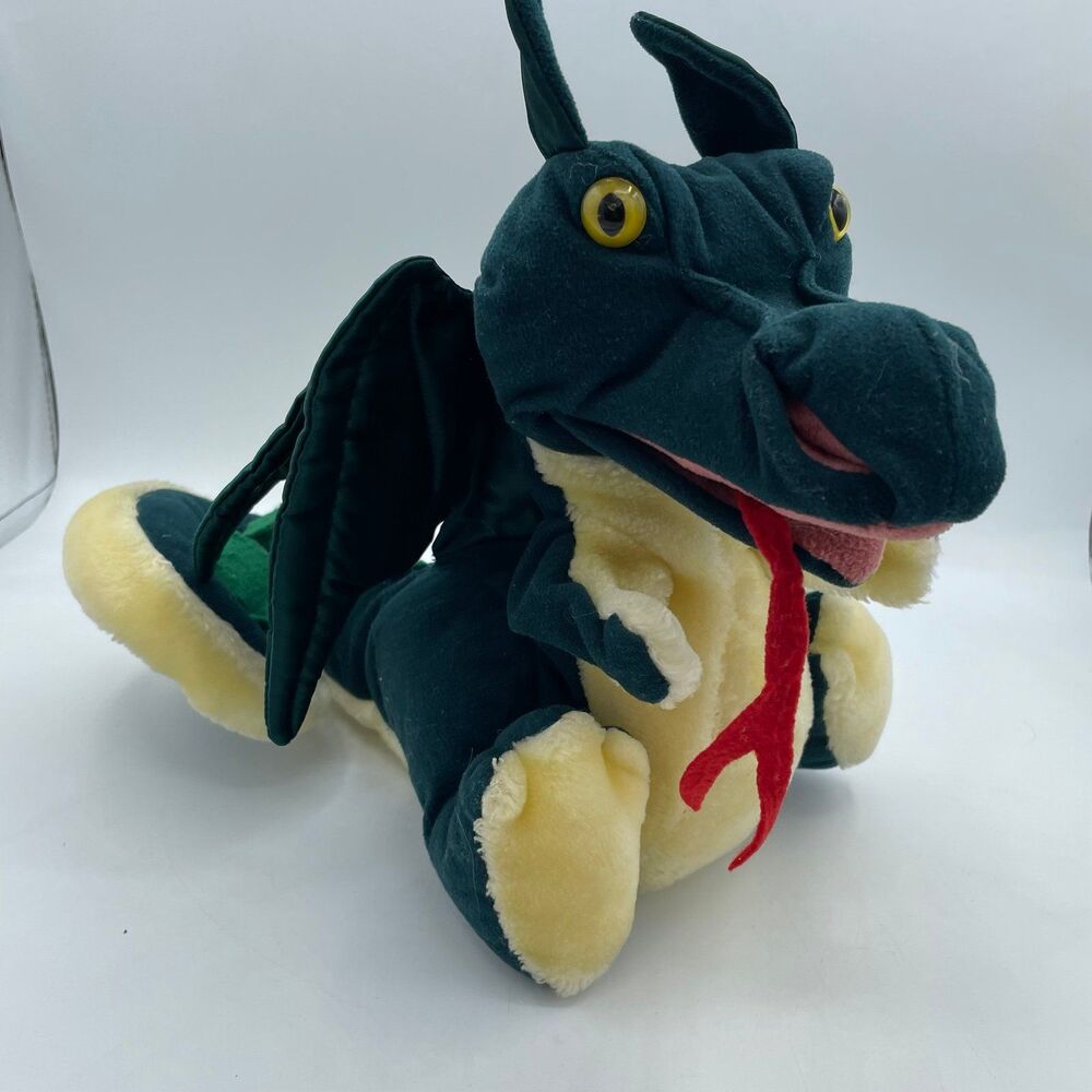 Folkmanis Green Fire Breathing Full Body Dragon Plush Hand Furry Folk Puppet